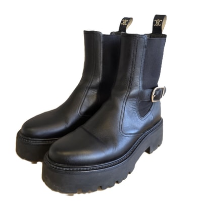 CELINE セリーヌ バルキー チェルシー サイドゴア トリオンフ 厚底 22AW 24.5cm ブーツ 349823607C レザー ブラック レディース【中古】