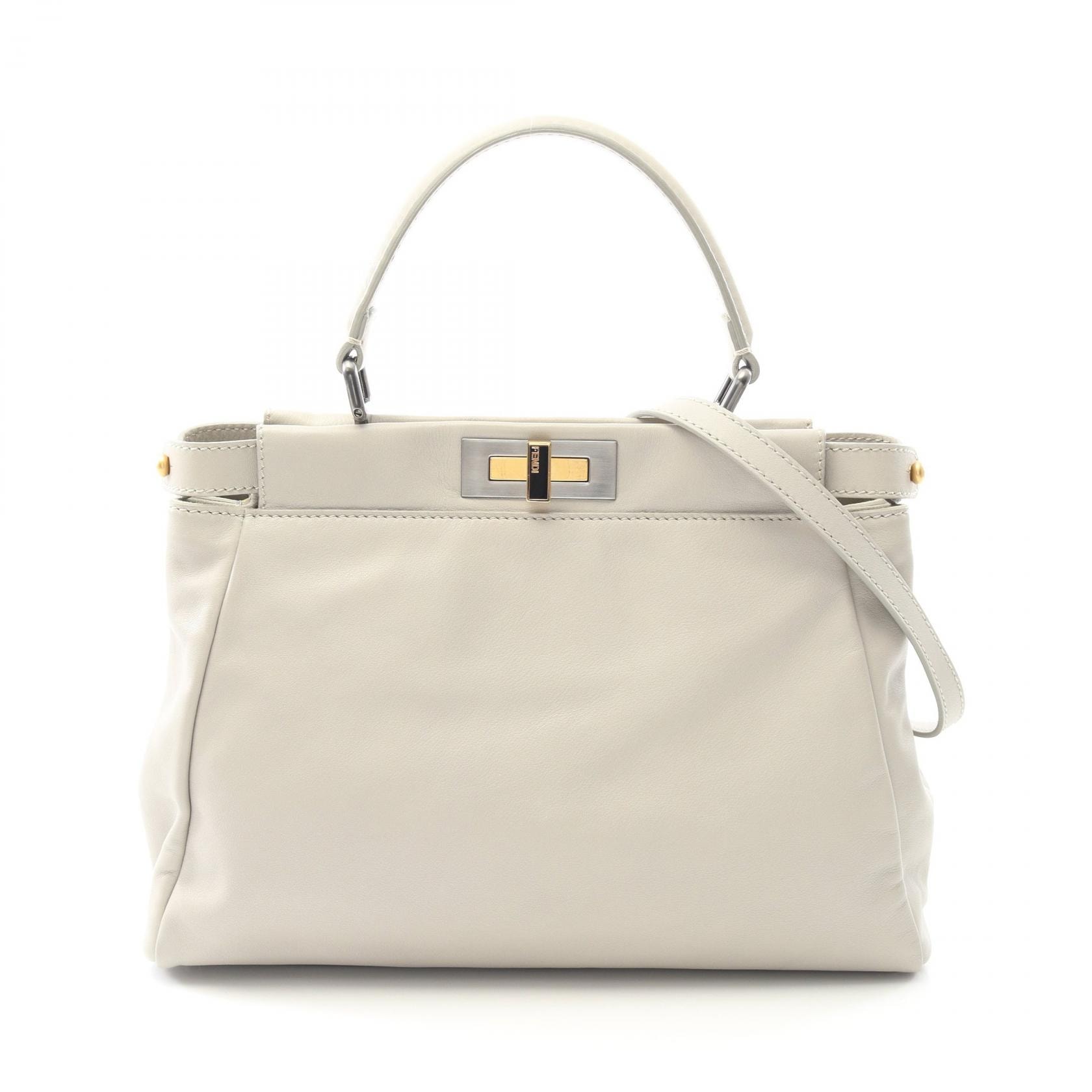 フェンディ FENDI ピーカブー レギュラー ハンドバッグ バッグ レザー レディース グレー系 8BN226 【中古】
