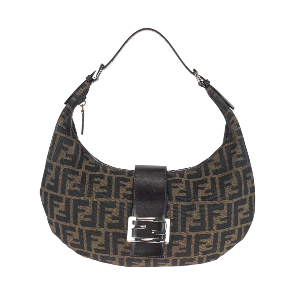 美品 FENDI フェンディ ヴィンテージ ズッカ マンマバケット 三日月型 ムーンバッグ ブラウン シルバー金具 キャンバス レザー/ ショルダーバッグ ハンドバッグ 505611 【中古】