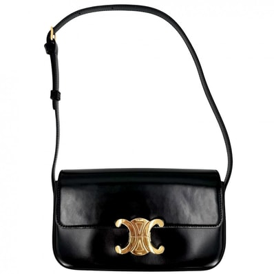 CELINE セリーヌ ショルダーバッグ トリオンフ クロード ミニバッグ 肩掛け レザー ブラック 黒 ゴールド金具 レディース【中古品】