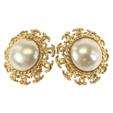 美品 CHANEL シャネル ヴィンテージ ココマーク ゴールド メッキ イヤリング 95 A刻印 504796 【中古】