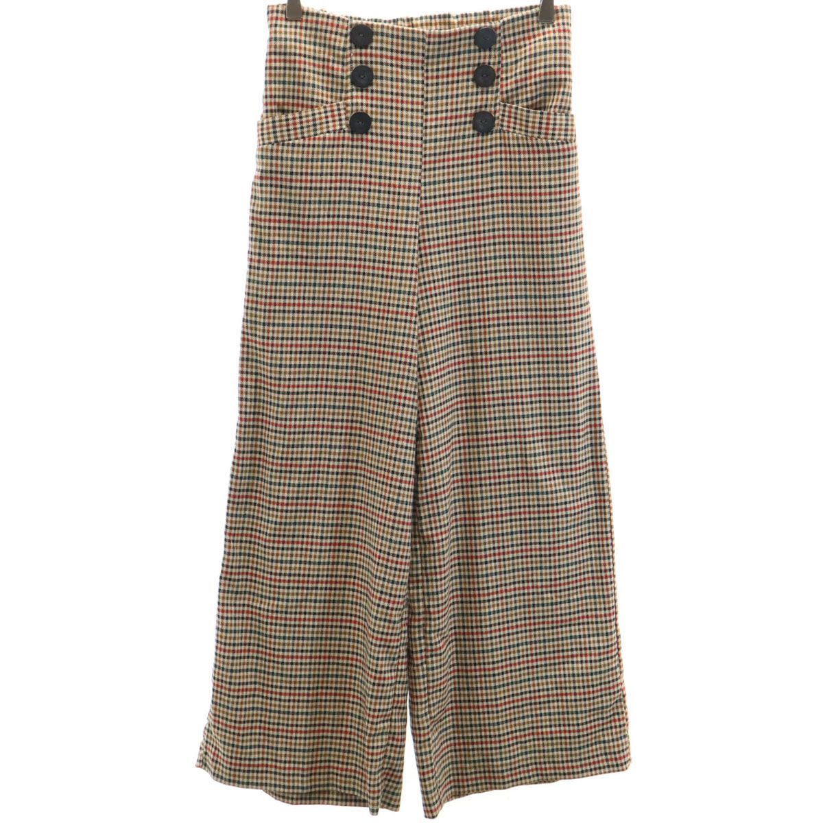 ZARA ザラ チェック柄 ハイウエスト ワイドパンツ XS ベージュ