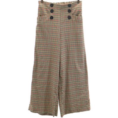 ZARA ザラ チェック柄 ハイウエスト ワイドパンツ XS ベージュ