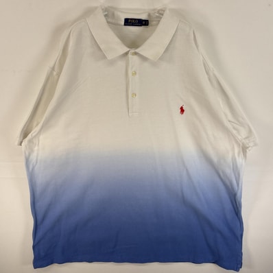 古着 ポロ・ラルフローレン POLO RALPH LAUREN 鹿の子 半袖 ポロシャツ グラデーション 大きいサイズ ワンポイント ロゴ 刺繍 2XB ブルー系 ツートン メンズ
