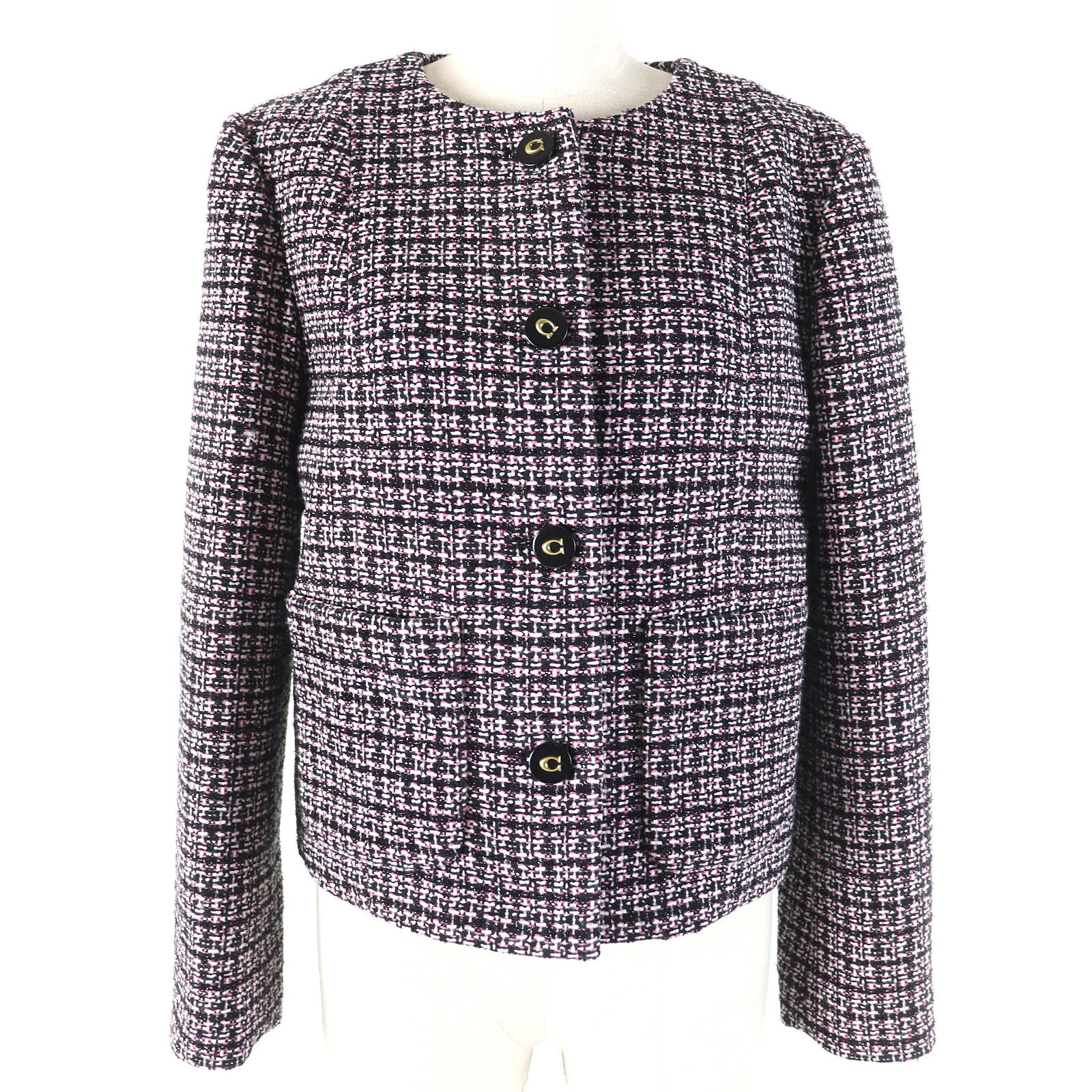 未使用品 コーチ
 ノーカラージャケット ブラック ピンク ホワイト レディース XS CO841