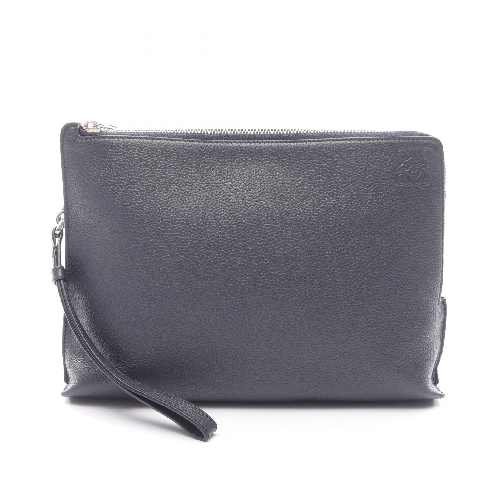 ロエベ LOEWE アナグラム セカンドバッグ クラッチバッグ バッグ レザー メンズ ネイビー系 【中古】