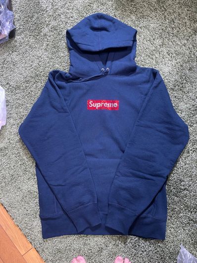 Supreme / Swarovski® Box Logo Hooded Sweeatshirt "Navy"