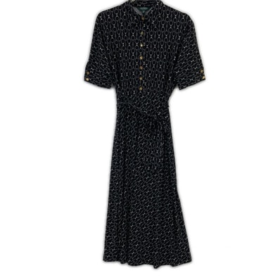 ローレン ラルフローレン ブラック チェーン柄半袖ワンピース M