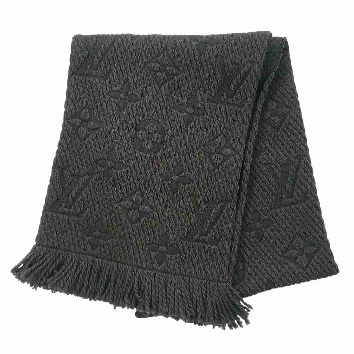 LOUIS VUITTON ルイ・ヴィトン エシャルプ・ロゴマニア マフラー M72431 ウール シルク ブラック ダークグレー  レディース【中古】