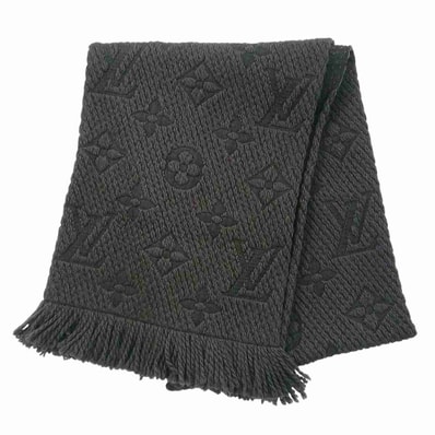 LOUIS VUITTON ルイ・ヴィトン エシャルプ・ロゴマニア マフラー M72431 ウール シルク ブラック ダークグレー レディース【中古】