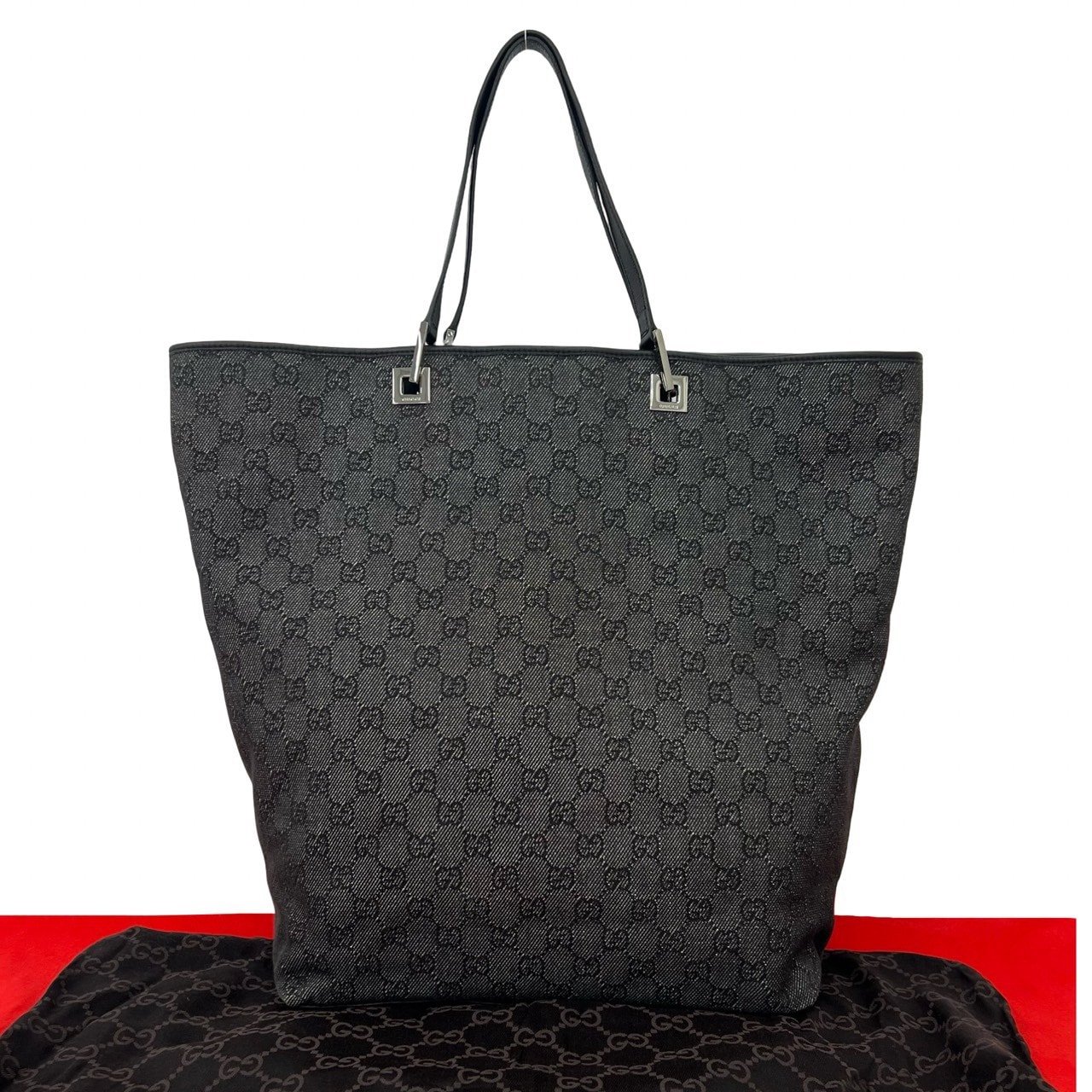 GUCCI グッチ GG ロゴ 柄 キャンバス レザー トートバッグ ブラック
 91135