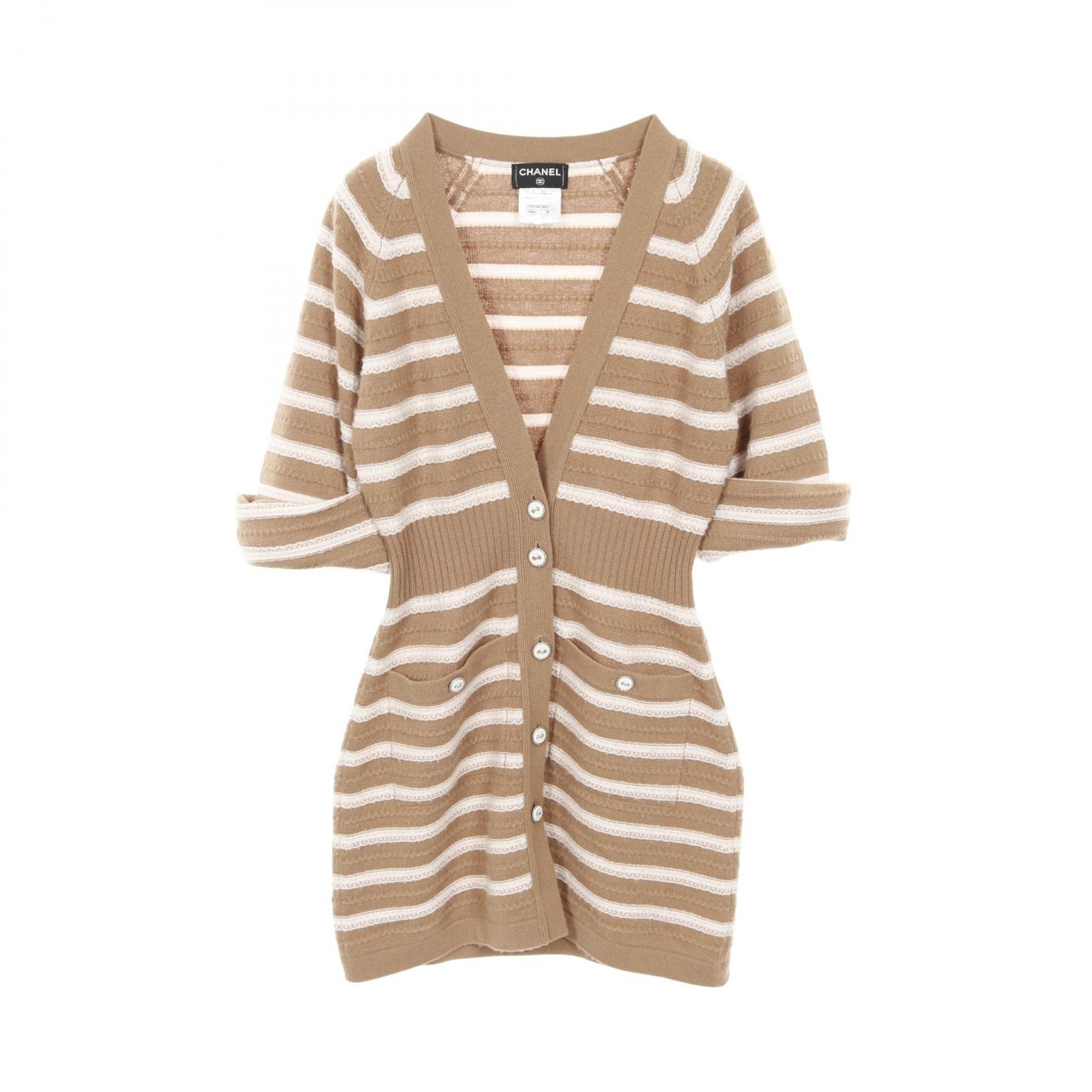 シャネル CHANEL カーディガン 衣料品 トップス カシミヤ レディース ブラウン系 / ホワイト系 P51639K06641 【中古】