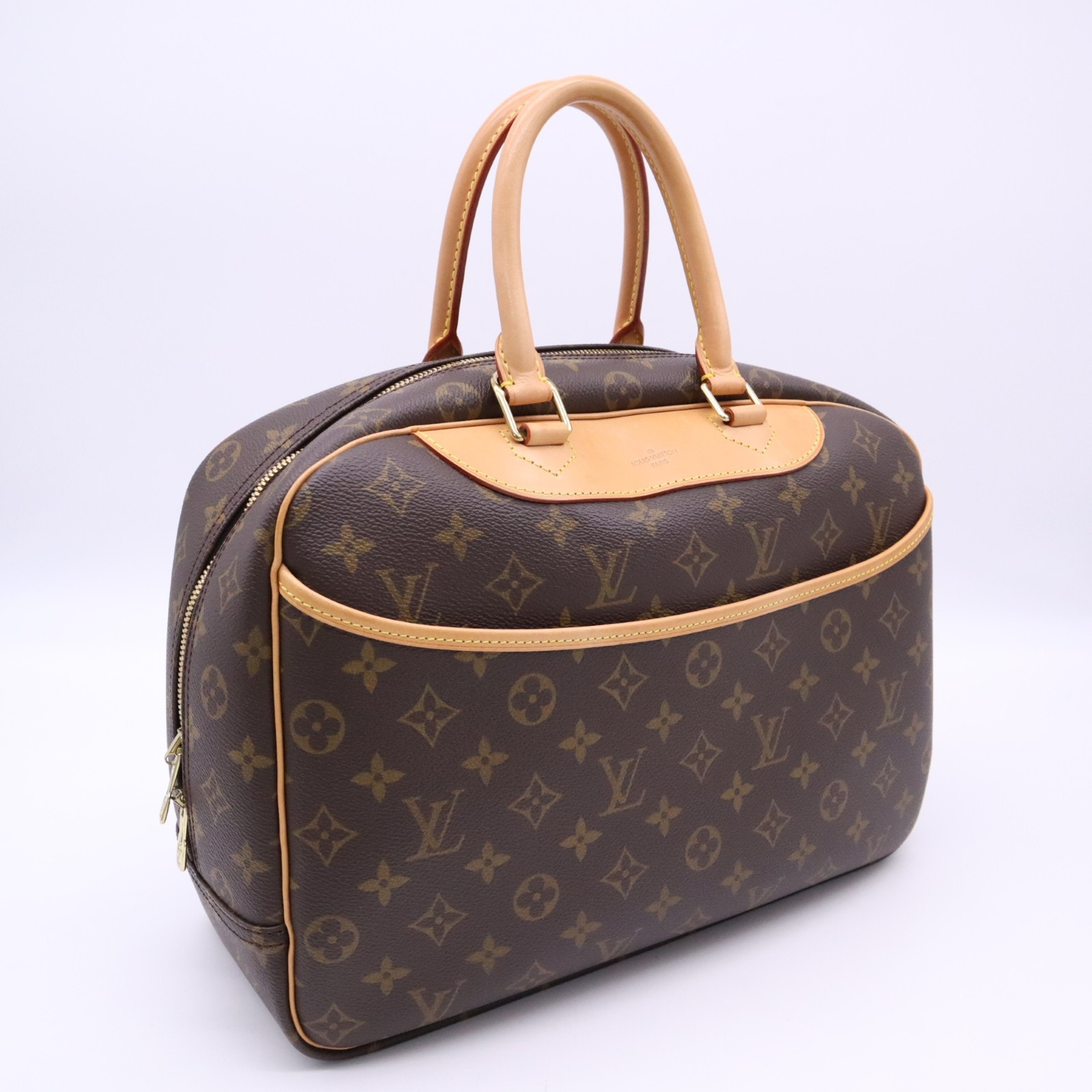 美品 LOUIS VUITTON ルイ・ヴィトン モノグラム ドーヴィル M47270 ハンドバッグ ブラウン ベージュ コーティングキャンバス レザー レディース