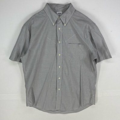 古着 ブルックスブラザーズ Brooks Brothers 半袖シャツ ボタンダウン 1818 胸ポケット L グレー系 無地 メンズ