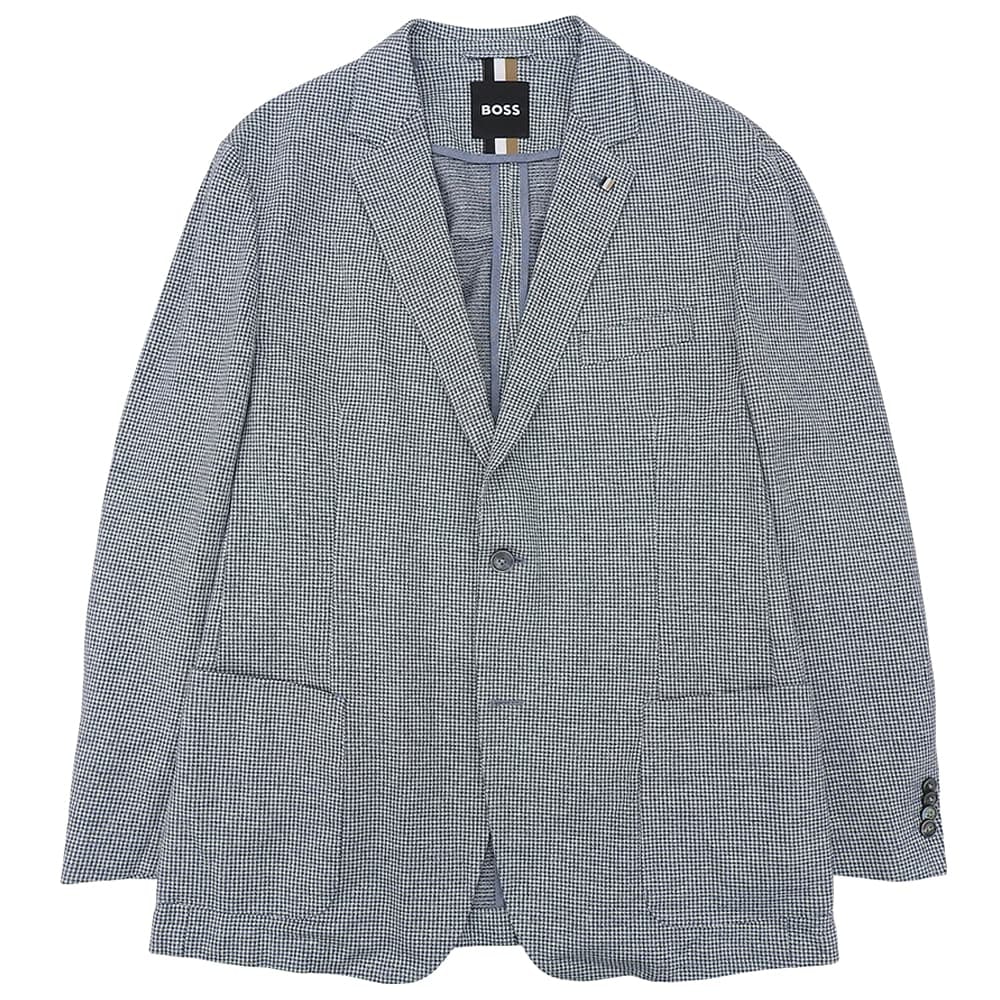 ヒューゴボス 新品同様 Cヘンリー リネンコットン混 千鳥柄 テーラードジャケット メンズ ライトグレー 54 54