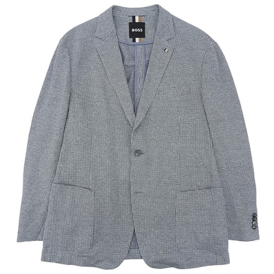 ヒューゴボス 新品同様 Cヘンリー リネンコットン混 千鳥柄 テーラードジャケット メンズ ライトグレー 54 54