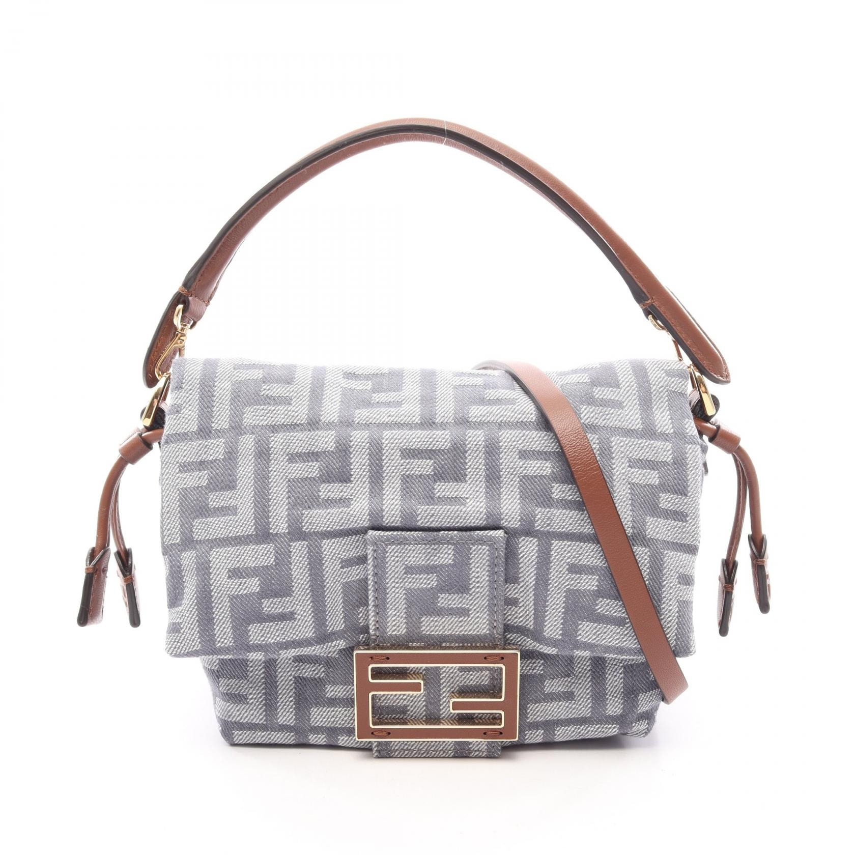 フェンディ FENDI マンマバケット 2WAY ハンドバッグ バッグ キャンバス レザー レディース ブルー系 / ブラウン系 8BS105AV5WF1SXQ 【新品】