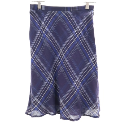 Burberrys バーバリーズ 90s リネン オールド チェック柄 ミディスカート 40 ネイビー 三陽商会