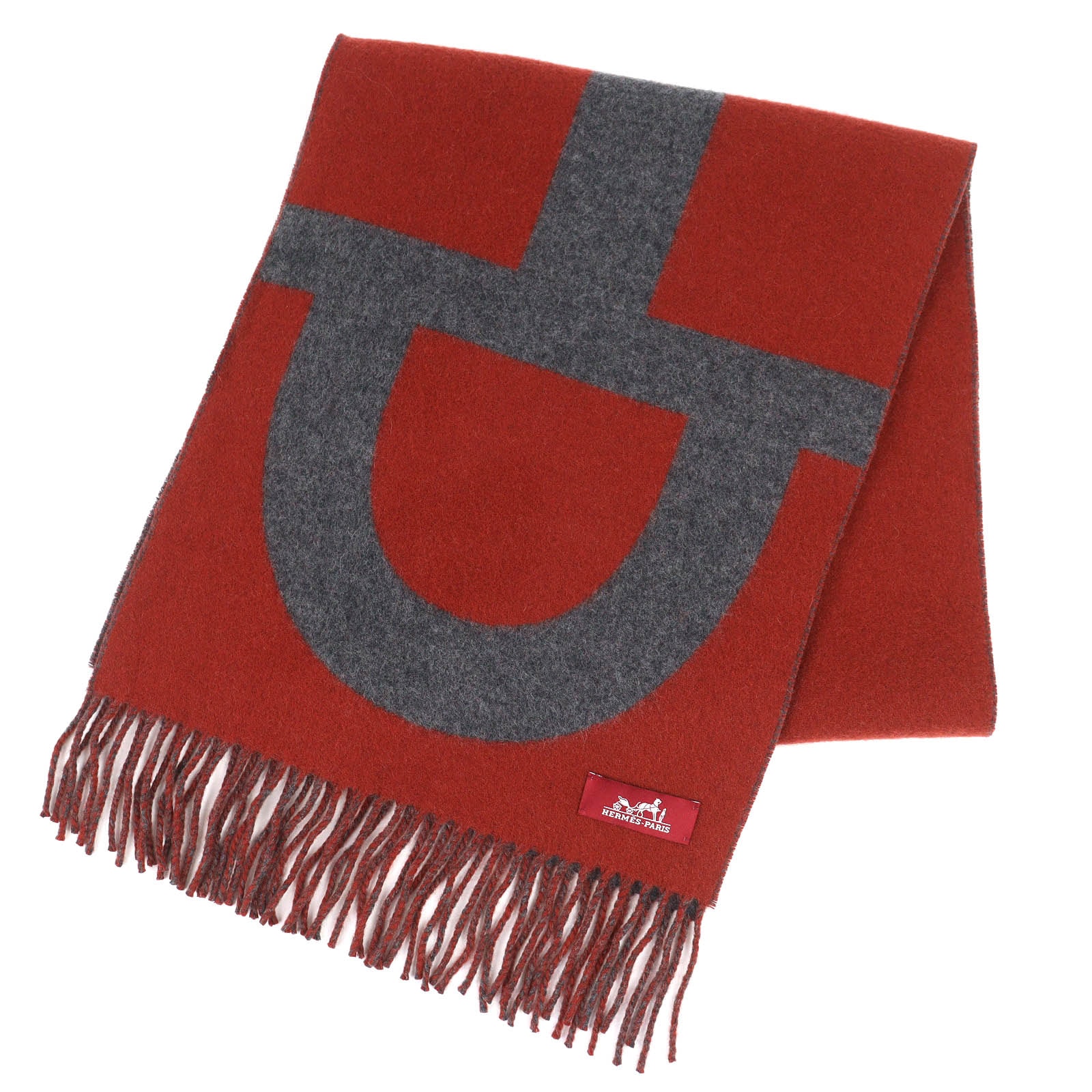 極美品 エルメス マフラー グランモール カシミヤ フリンジ ブラウン メンズ