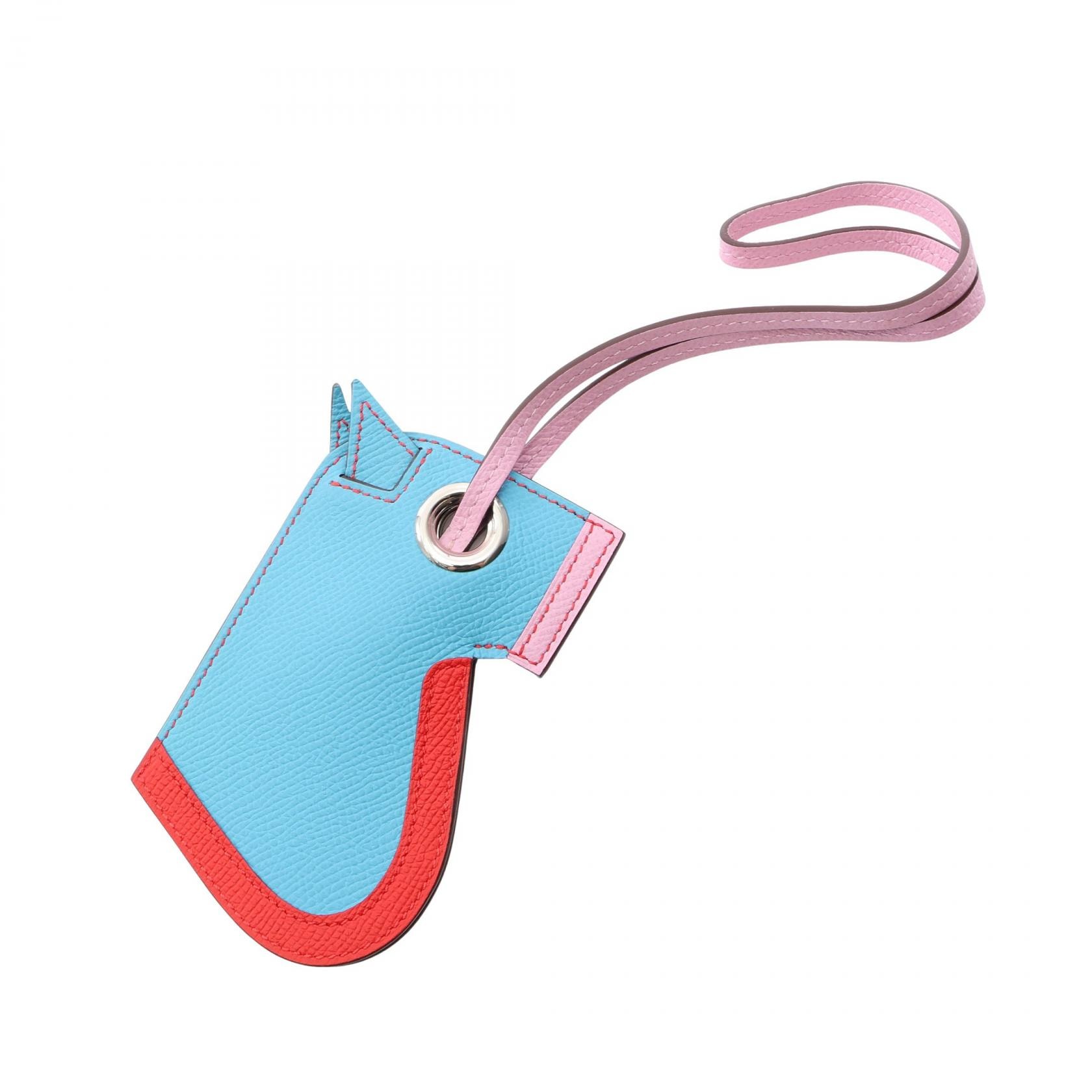 Hermes HERMES 카밀 블루 놀 모브 실베스트르 루즈 카우치 참 액세서리 가죽 보우 엡손 블루 놀 C 인그레이빙 (2018년 제조) 여성용 블루/핑크/레드 [중고]