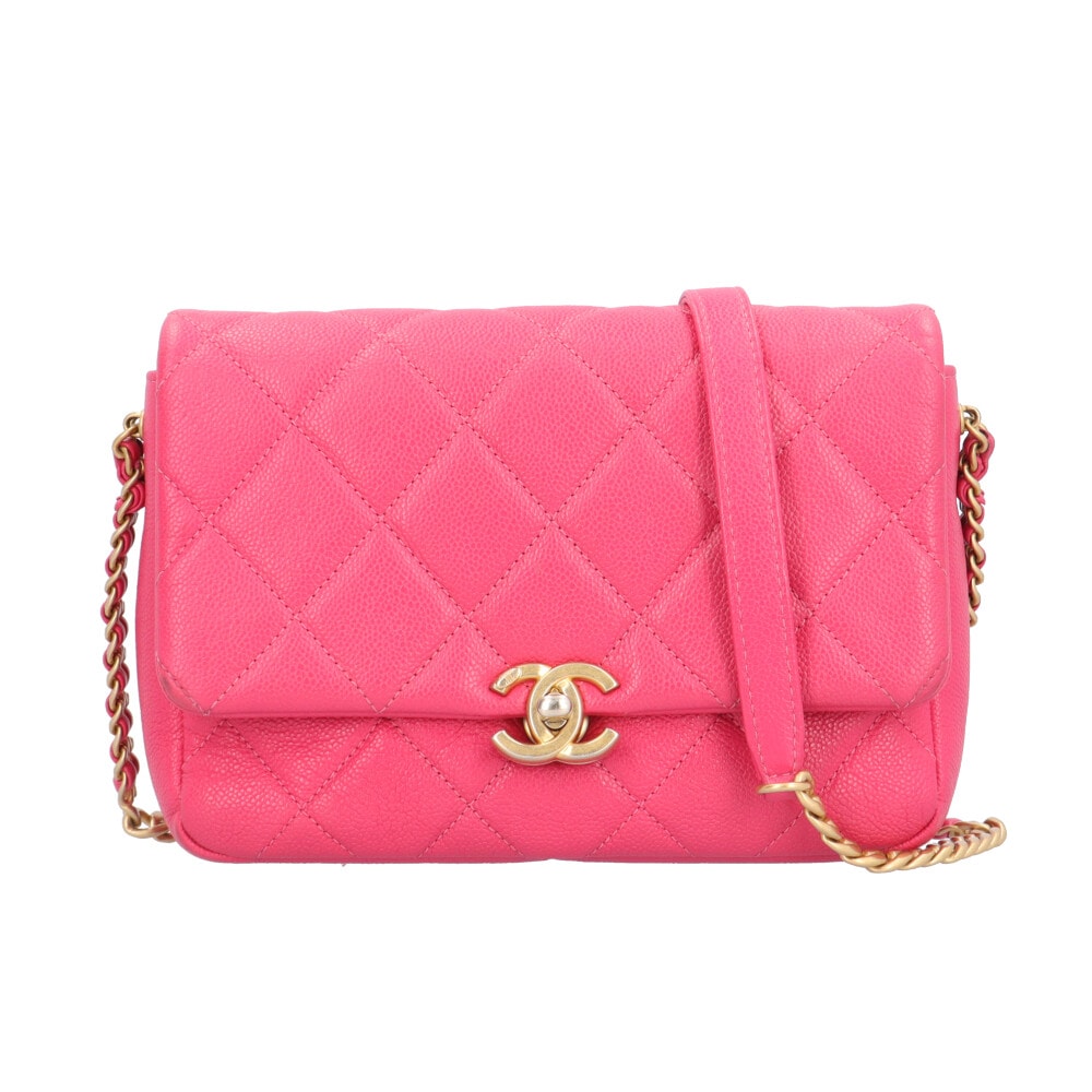 シャネル スモール メロディ フラップバッグ ショルダーバッグ キャビアスキン ピンク プレート レディース CHANEL  中古
