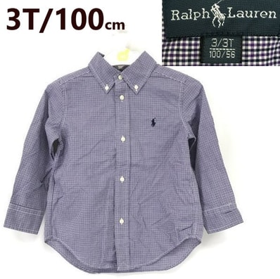 美品/正規代理店タグ★RALPH LAUREN/ラルフローレン★長袖シャツ【3歳/100cm/purple/紫】チェック柄/ボタンダウン/Tops/Shirts◆sBH825