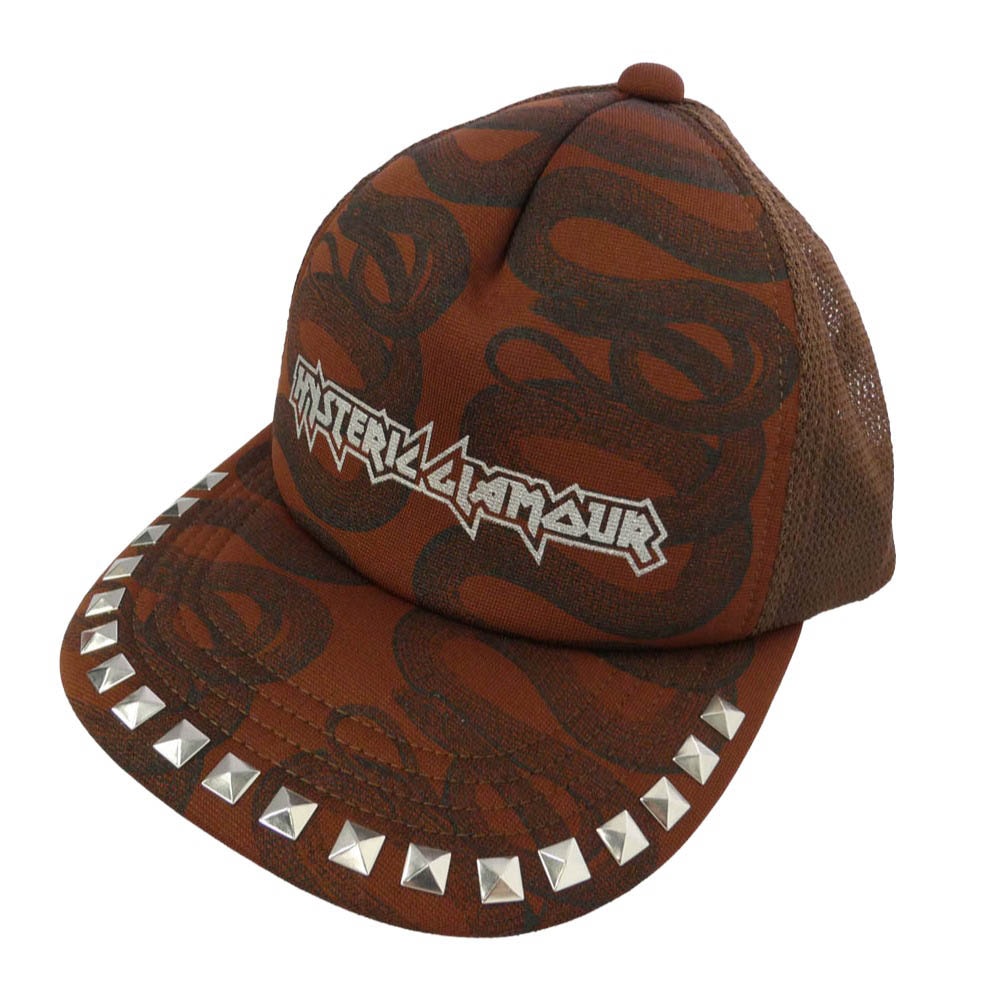 HYSTERIC GLAMOUR ヒステリックグラマー 26AW 01263QH02 SNAKE LOOP スタッズ ラメ ロゴプリント メッシュ キャップ ブラウン系【極上美品】【中古】