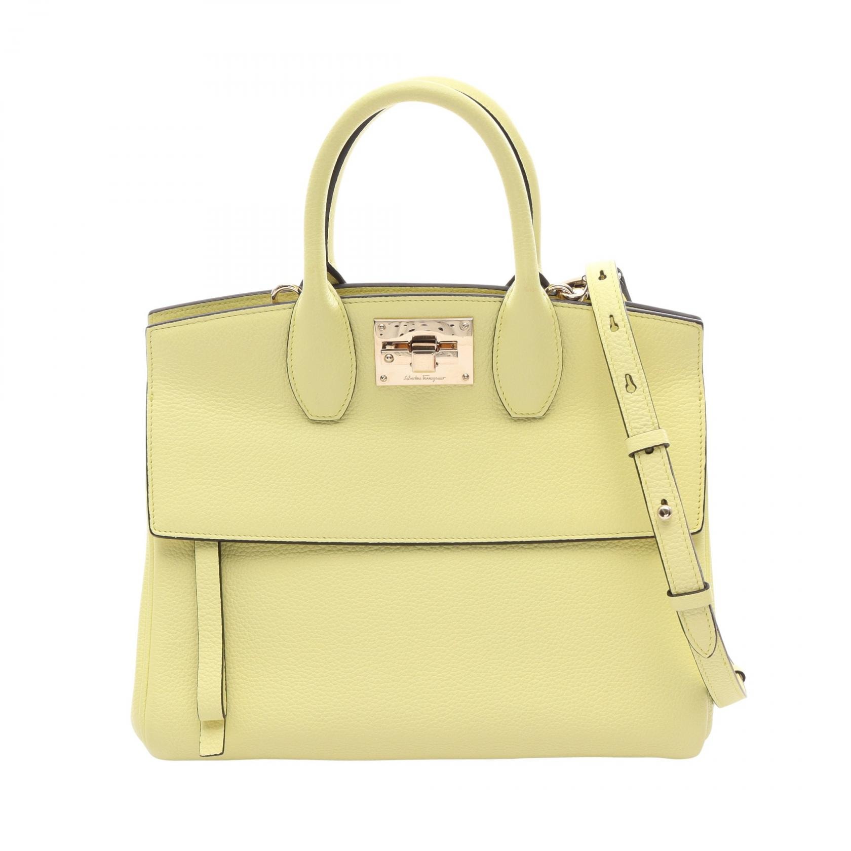 サルヴァトーレフェラガモ Salvatore Ferragamo The Studio 2WAY ハンドバッグ バッグ レザー レディース イエロー系 【中古】