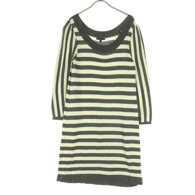 GAP ギャップ バイカラー ボーダー柄 長袖 ニット 膝丈ワンピース L グレー系