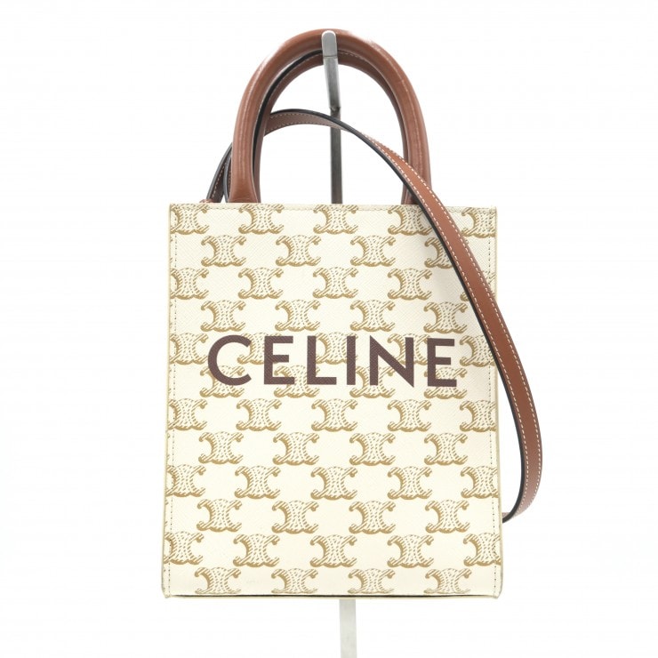 CELINE(セリーヌ)ミニ バーティカル カバ 2WAY ハンドバッグ ショルダーバッグ トリオンフキャンバス タン レディース 【中古】
