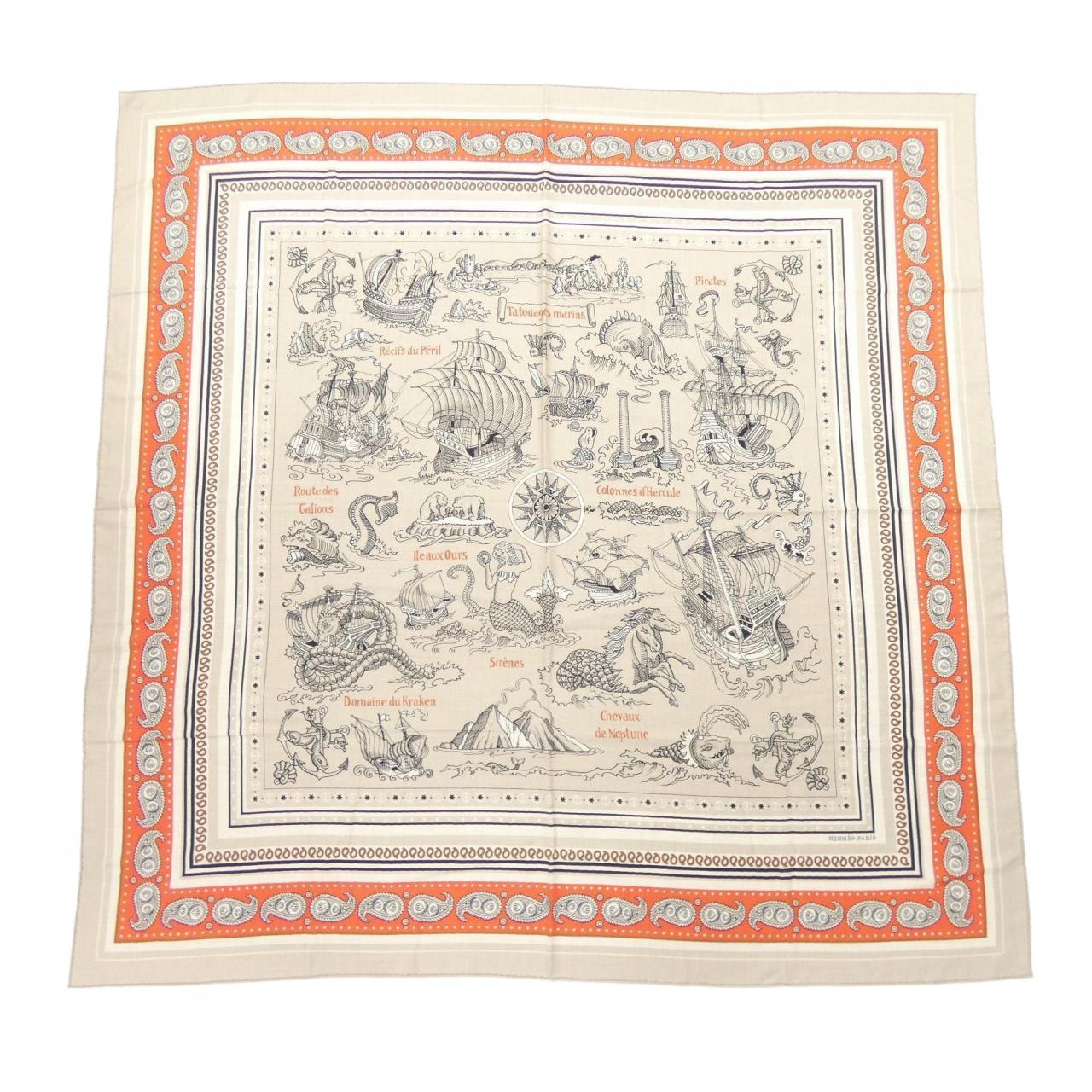 エルメス HERMES TATOUAGES MARINS BANDANA H243374S カレジェアン140 ショール