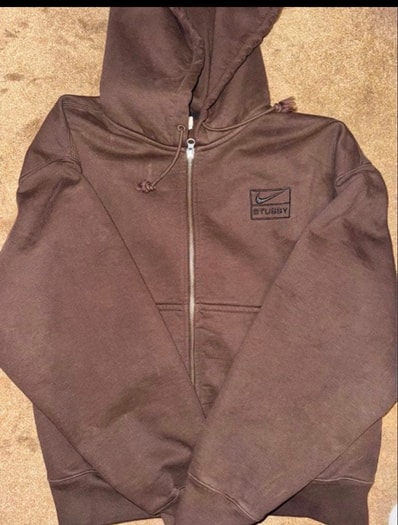 Stussy x Nike Stone Washed Fleece Zip Hoodie "Dark Cinder" (US Size) FJ9175-261