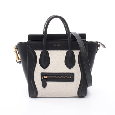 セリーヌ CELINE ラゲージ ナノショッパー 2WAY ハンドバッグ バッグ レザー レディース ホワイト系 / ブラック系 【中古】