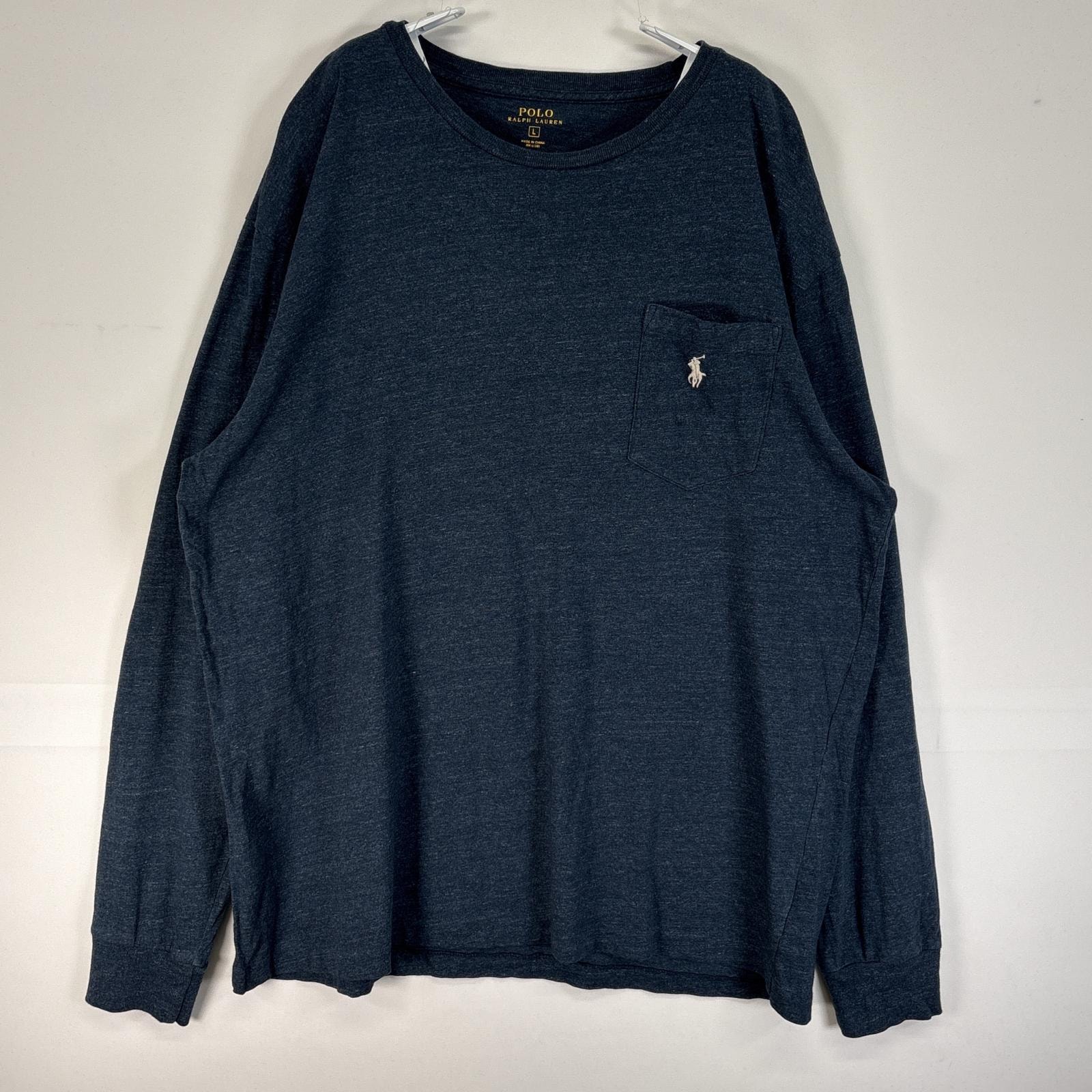 古着 ポロ・ラルフローレン POLO RALPH LAUREN 長袖Tシャツ ロゴ 刺繍 胸ポケ クルーネック L  ネイビー 無地 メンズ