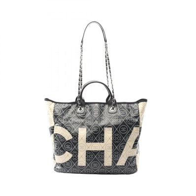 シャネル CHANEL ココマーク カメリア トートバッグ バッグ PVCコーティングキャンバス レザー レディース ブラック系 / ベージュ系 【中古】