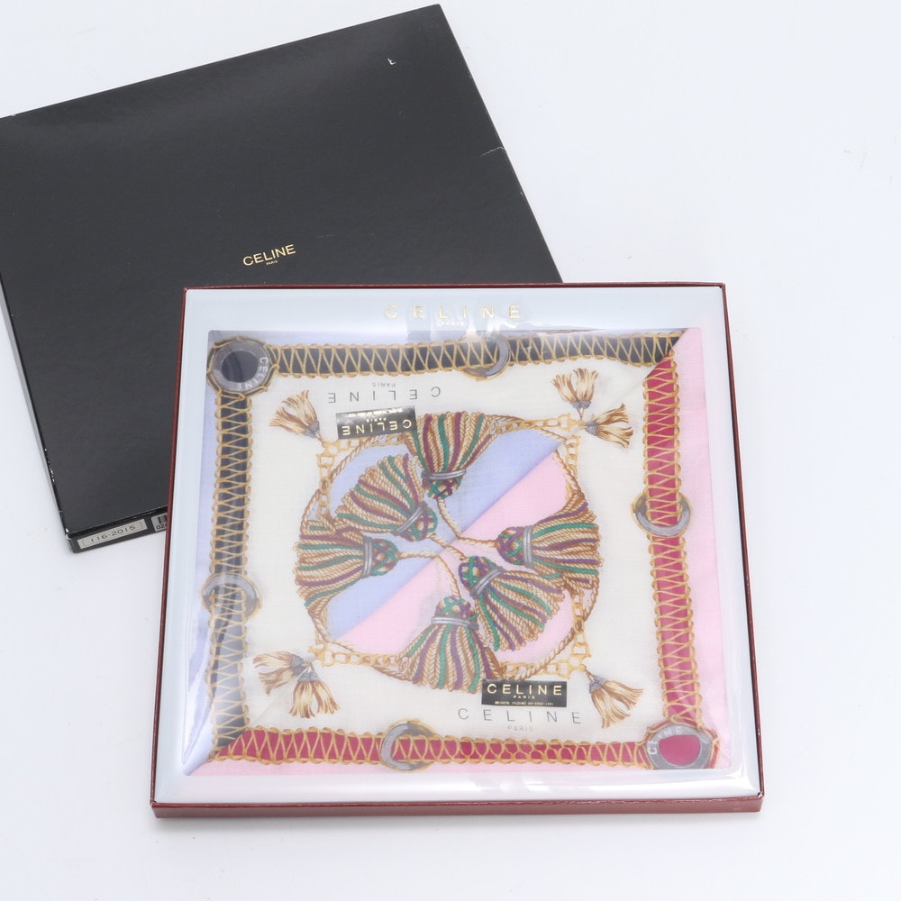 ■極美品 セリーヌ 2点 セット タッセル 柄 ピンク ブルースカーフ