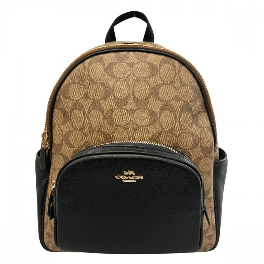 COACH コーチ リュック シグネチャー マルチポケット 5671 キャンバス  レザー   ブラウン 茶 ブラック 黒 ゴールド金具 レディース【中古品】