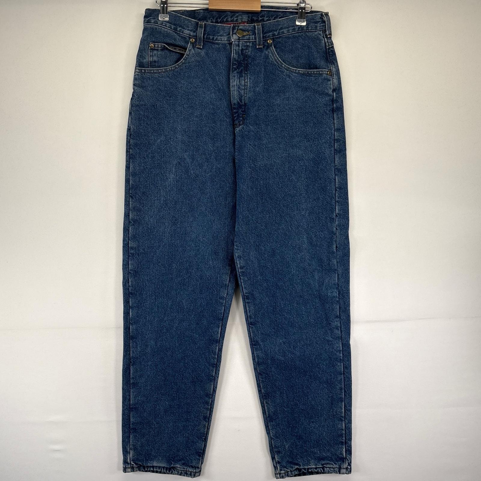 古着 90's/90年代 エルエルビーン L.L.Bean USA製 デニム パンツ Gパン 裏地付 5ポケット レザーパッチ W34×L32  ブルー系 メンズ