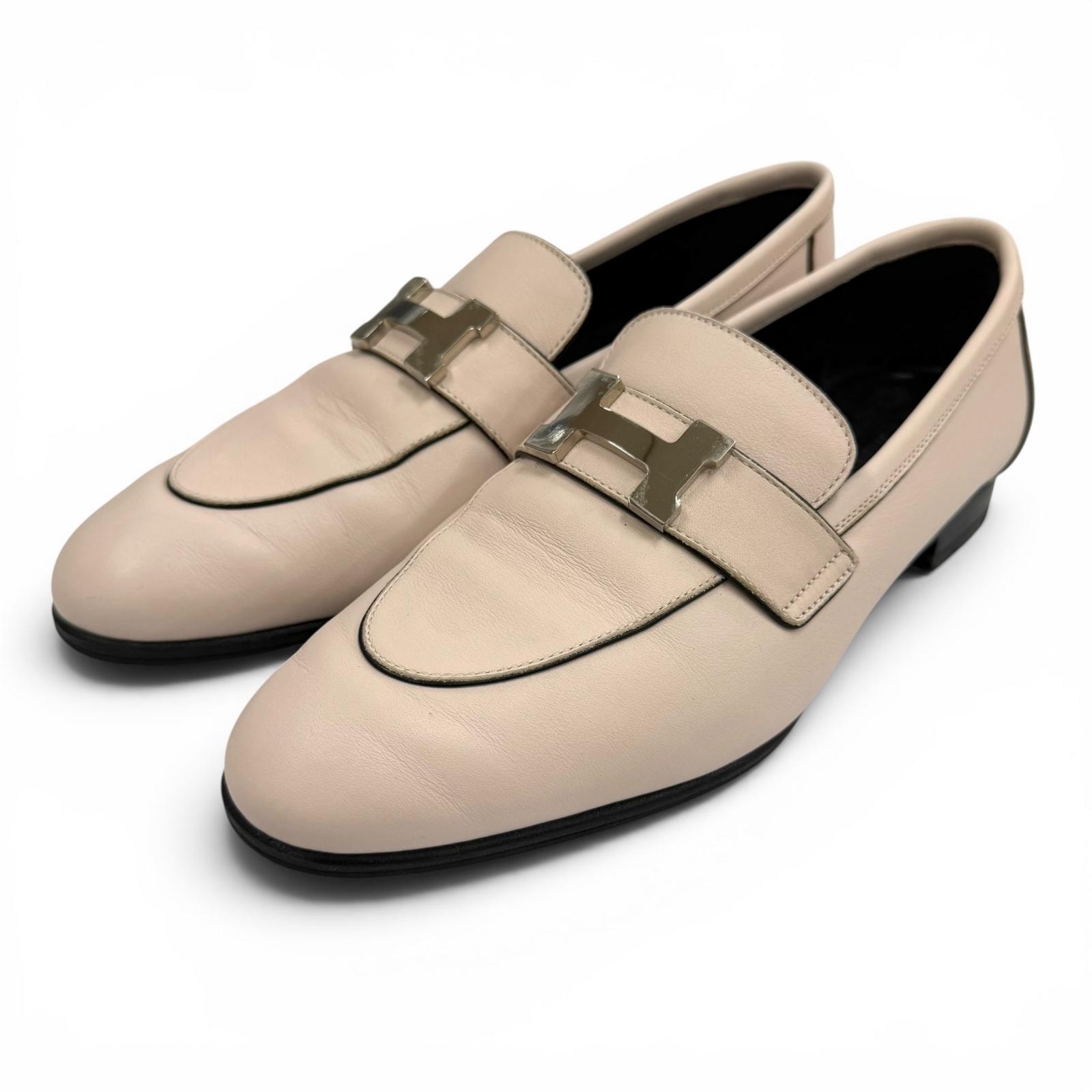 美品 エルメス ローファー モカシン パリ ピンク レディース 35.5