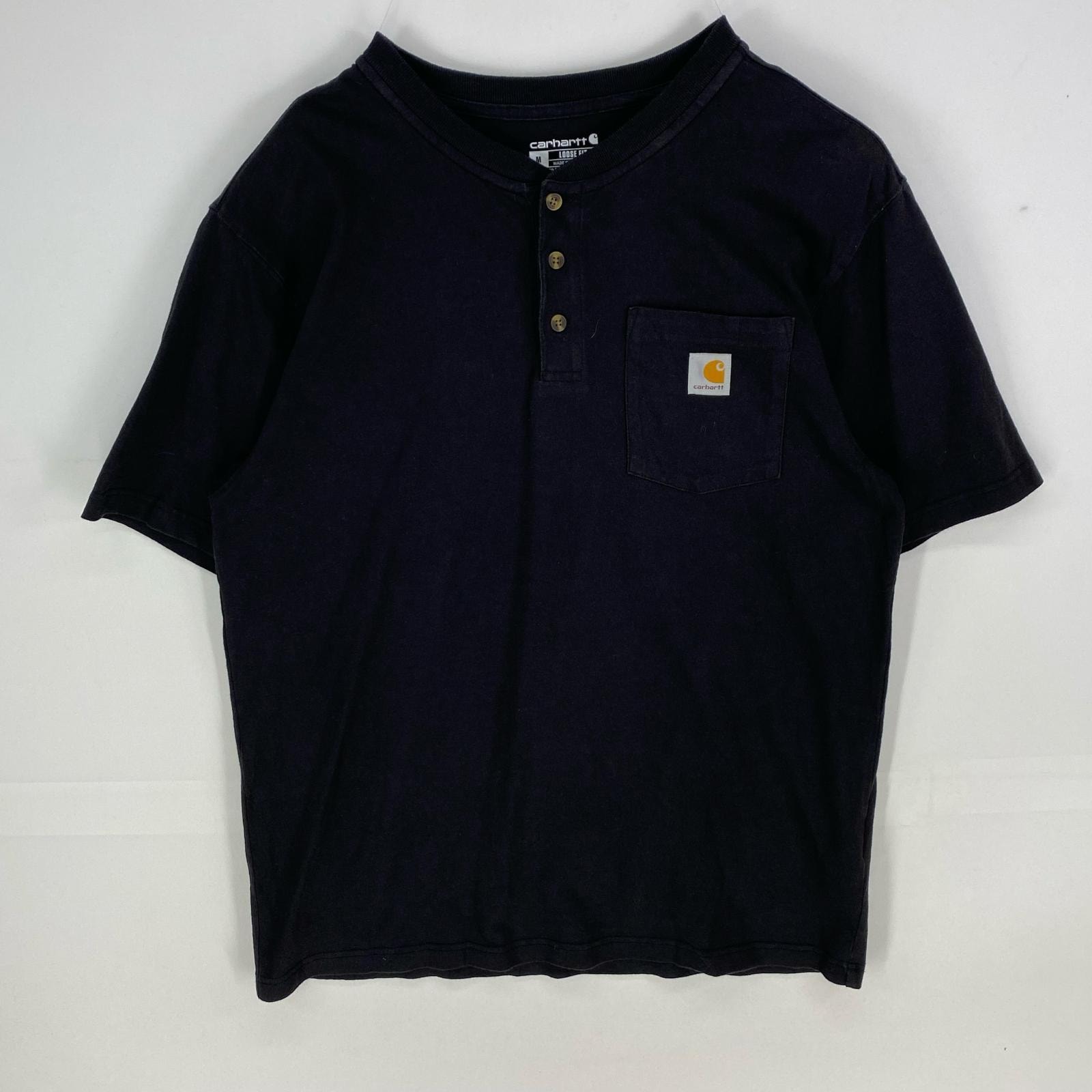 古着 カーハート Carhartt 半袖Tシャツ ヘンリーネック ワンポイント ワーク ショートスリーブ M  ブラック系 メンズ