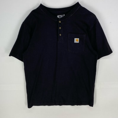 古着 カーハート Carhartt 半袖Tシャツ ヘンリーネック ワンポイント ワーク ショートスリーブ M ブラック系 メンズ