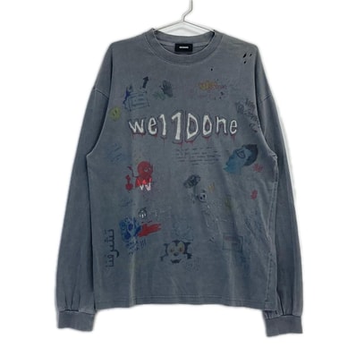 ウェルダン ブラック WHITE DOODLE LONG-SLEEVED T-SHIRTS S