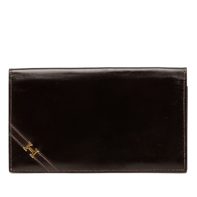 エルメス ヴィンテージ 札入れ 二つ折り 長財布 〇K刻印 ダークブラウン ボックスカーフ レディース HERMES 【中古】