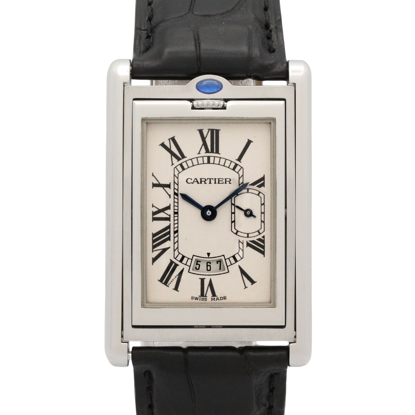 カルティエ CARTIER タンク バスキュラント LM 腕時計 時計 ステンレススチール 革 メンズ アイボリー系 W1016055 【中古】