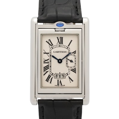 カルティエ CARTIER タンク バスキュラント LM 腕時計 時計 ステンレススチール 革 メンズ アイボリー系 W1016055 【中古】