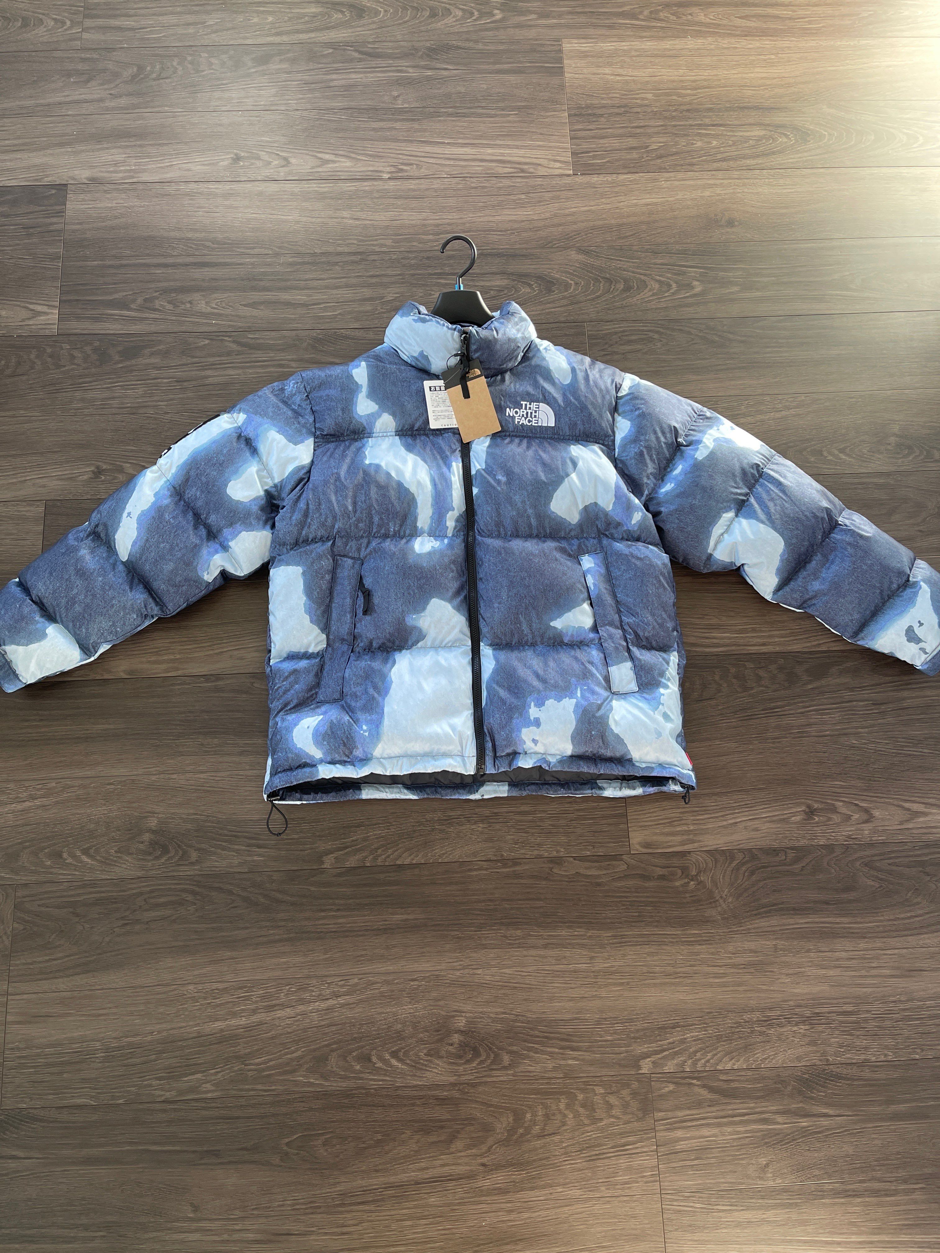 Supreme x The North Face Bleached Denim Print Nuptse Jacket "Indigo"