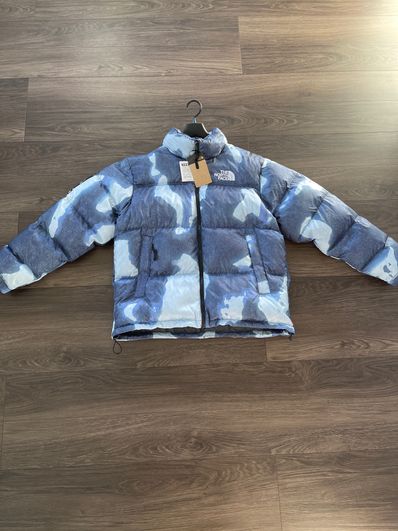 Supreme x The North Face Bleached Denim Print Nuptse Jacket "Indigo"