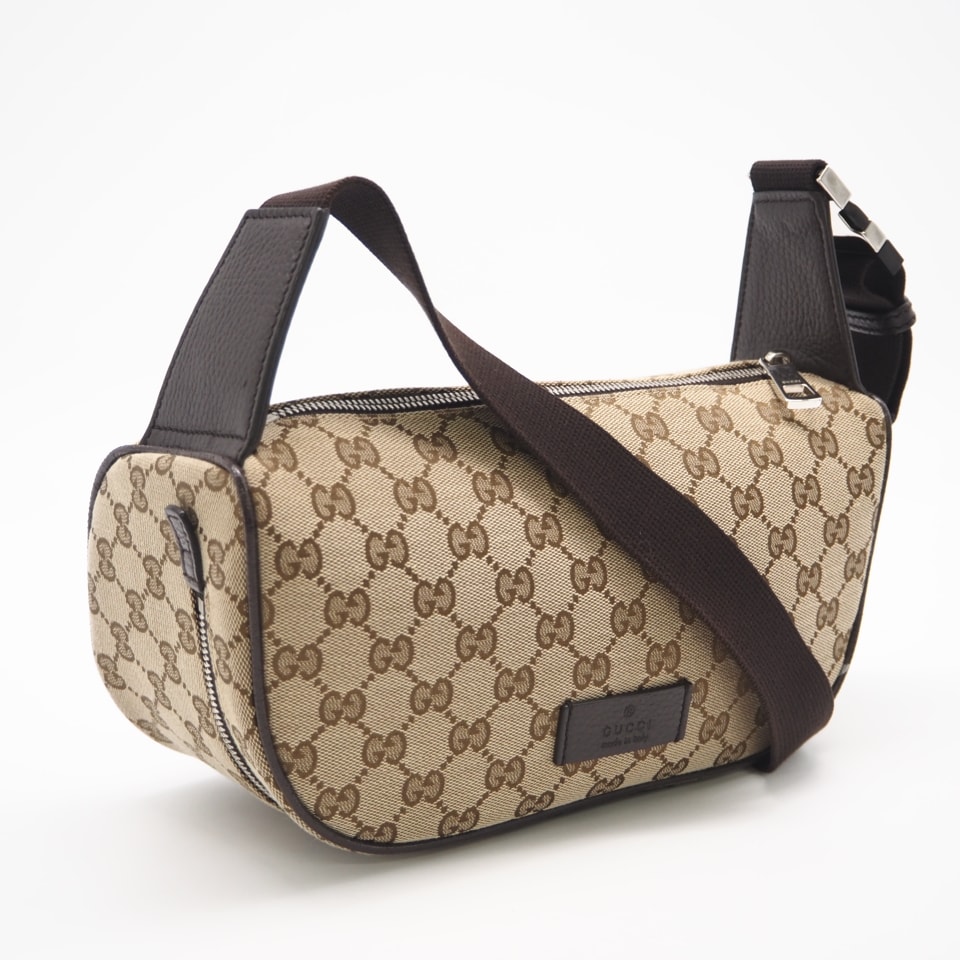 極美品 GUCCI グッチ GGキャンバス ウエストバッグ 630915 ボディバッグ ベージュ ブラウン キャンバス レザー メンズ