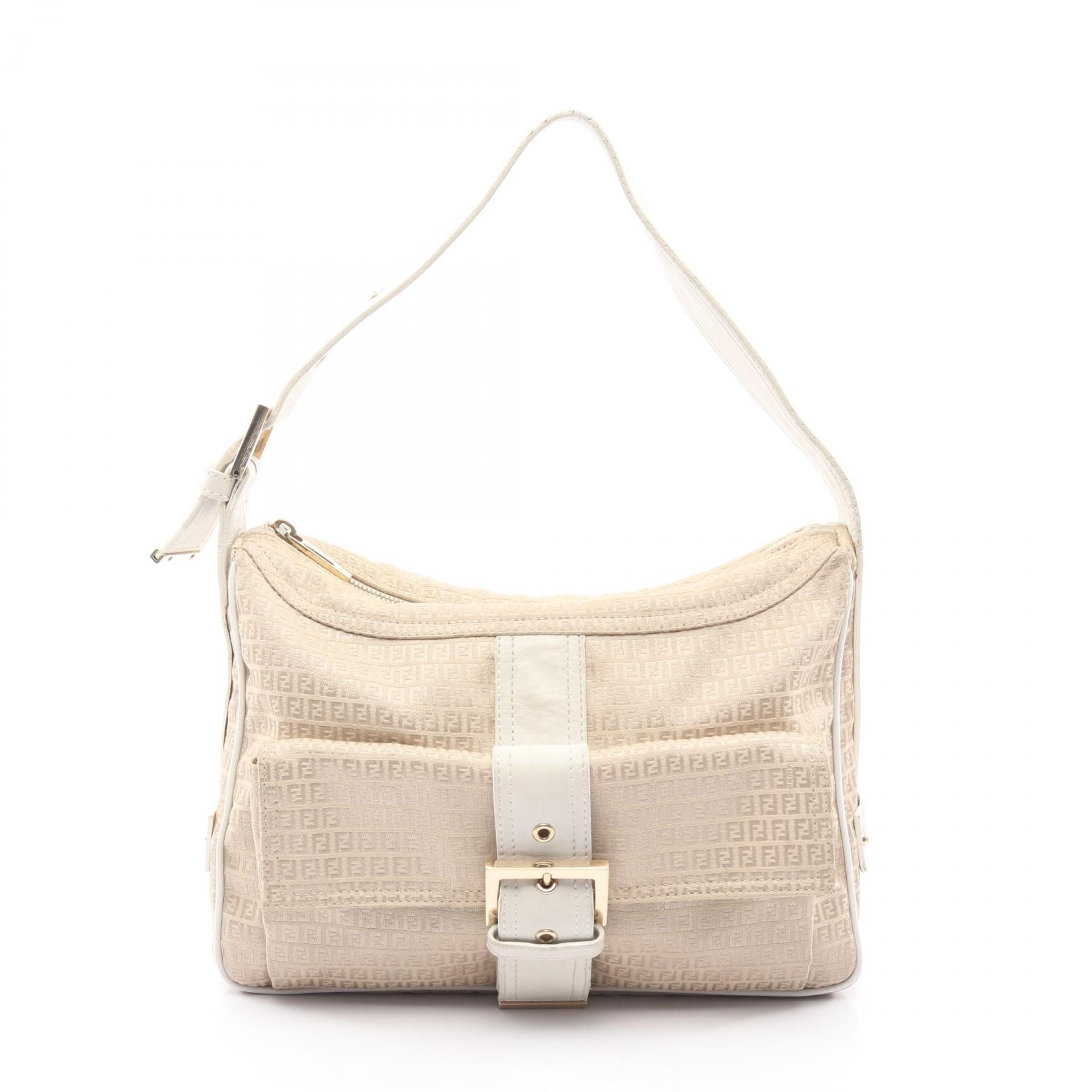 フェンディ FENDI マイクロFF ショルダーバッグ バッグ キャンバス レザー レディース ベージュ系 / ホワイト系 【中古】