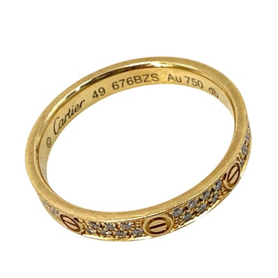CARTIER カルティエ 指輪 ミニラブリング パヴェ ジュエリー アクセサリー LOVE 18金YG Au750 49サイズ K18イエローゴールド ダイヤモンド 約8.5号 レディース 約2.0g【中古品】